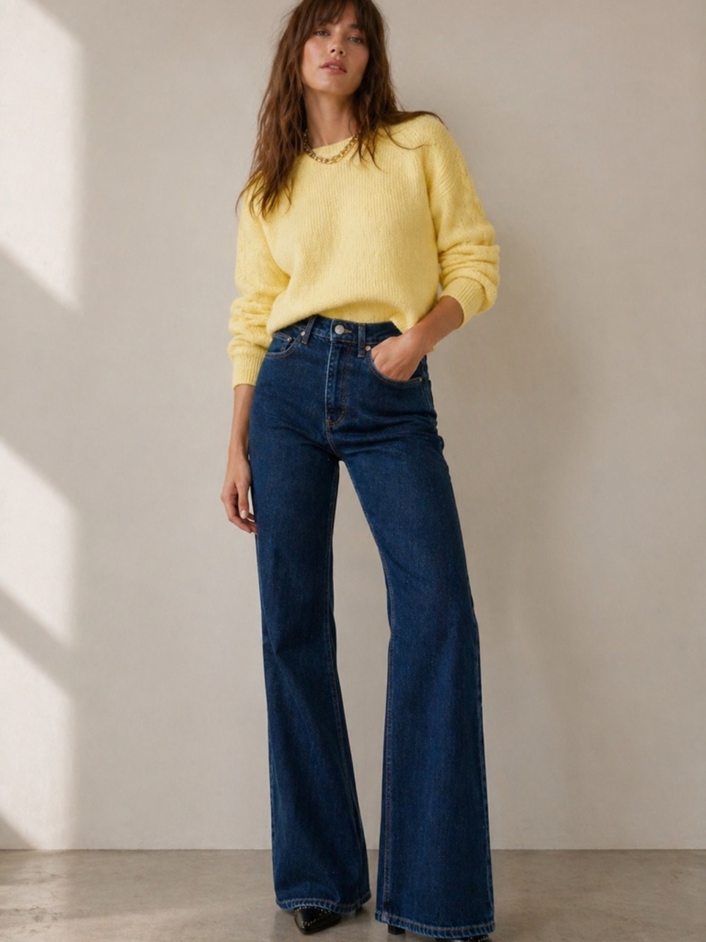 NWT GANNI Betzy High Waist Slim Flare Jeans Dark Blue Stone 32W